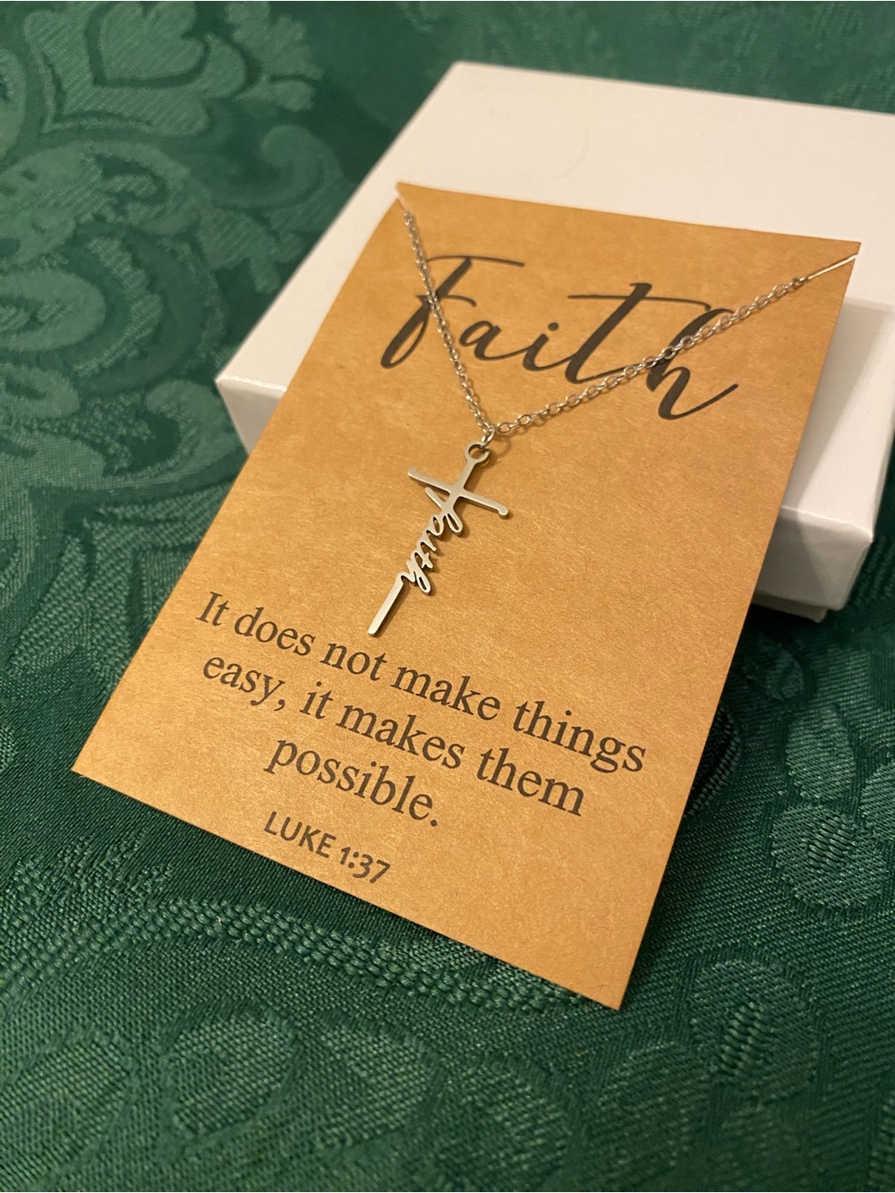 Faith Script Cross Necklace - Silver